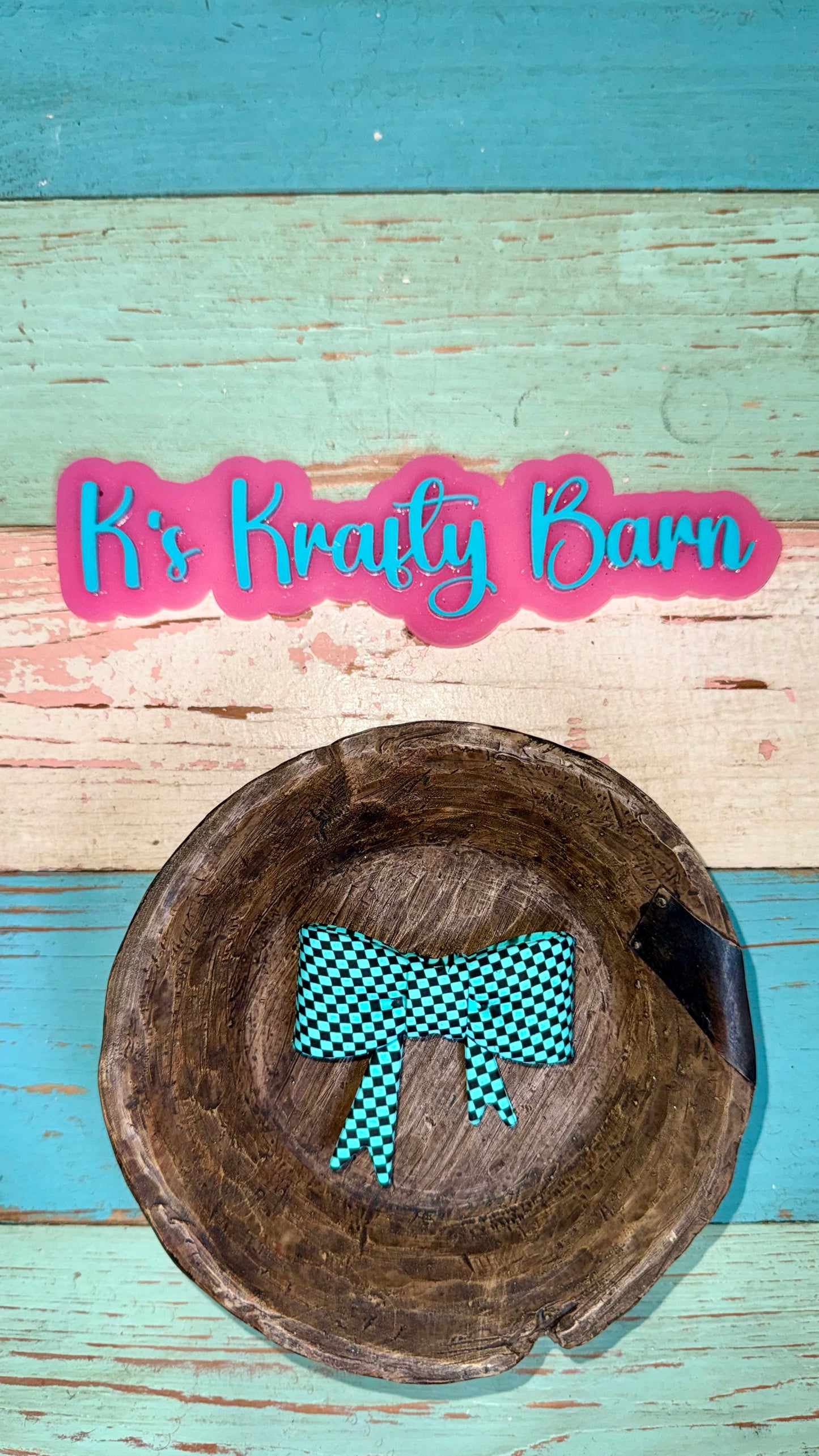 Wholesale Silicone Focal Bead- Teal checkered bow