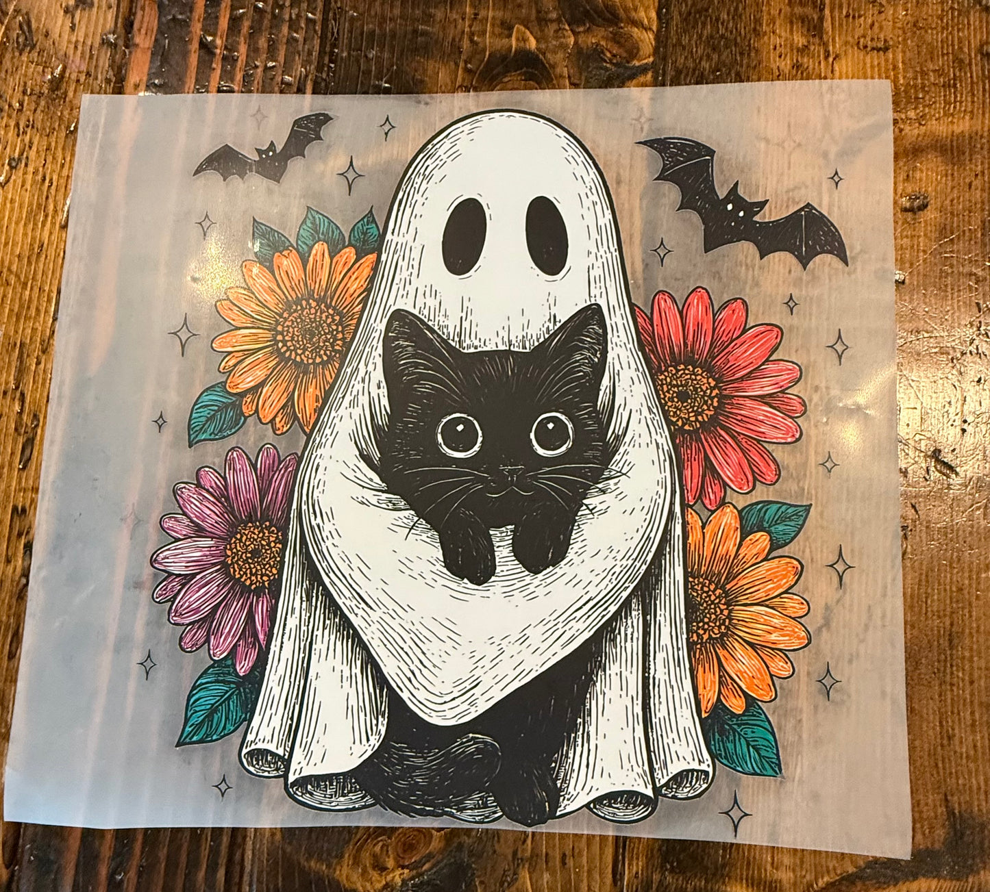 Bright flower ghost with cat
