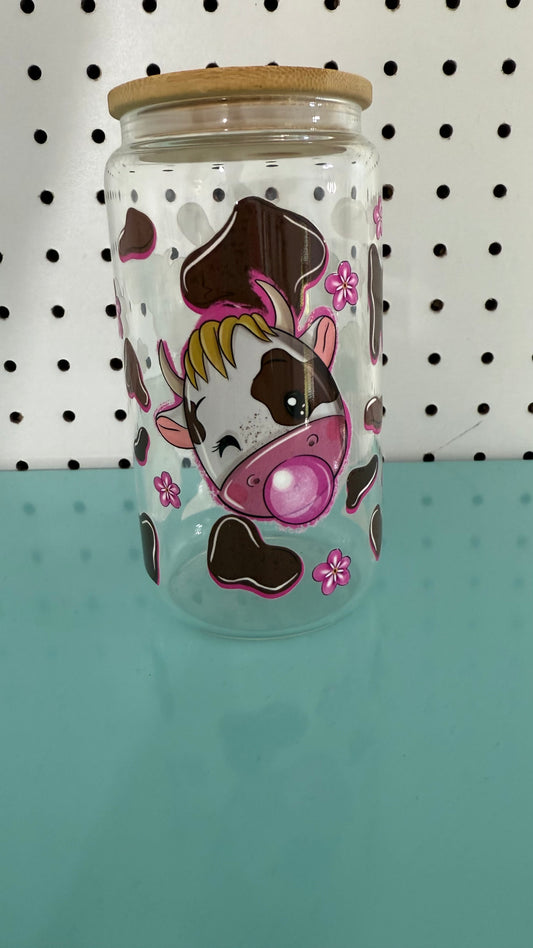 Bubblegum Cow 16oz Glass Libby