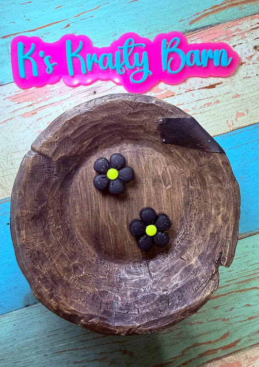 Silicone Focal Bead- Glitter Black Daisy Flower K's Krafty Barn