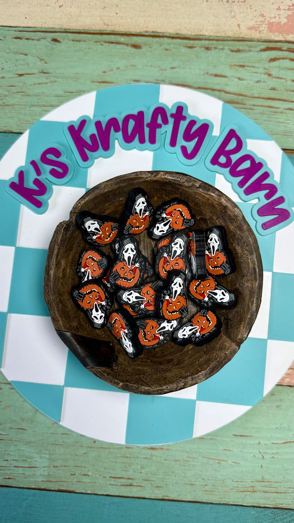 Halloween Silicone Focal Bead-Ghostface Pumpkin