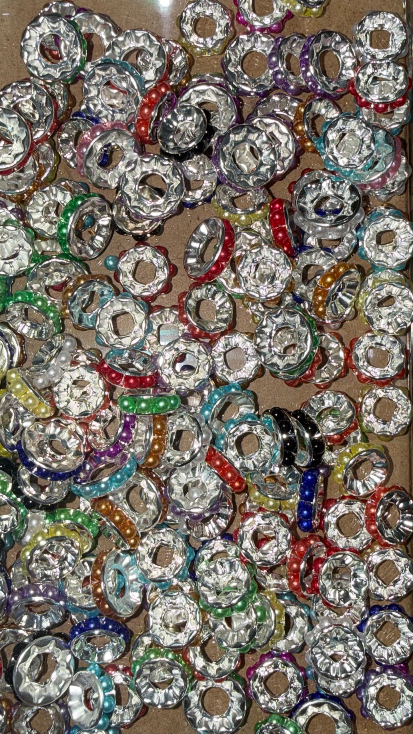 Pearl Mixed Color Rhinestone Spacer Beads – 10mm | Large Hole Spacers