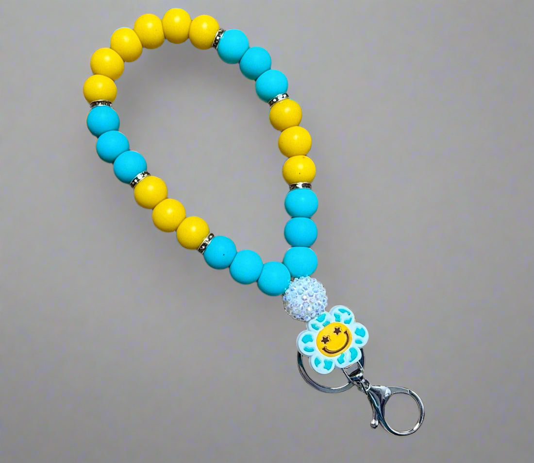 Smiley Flower Beaded Wristlet