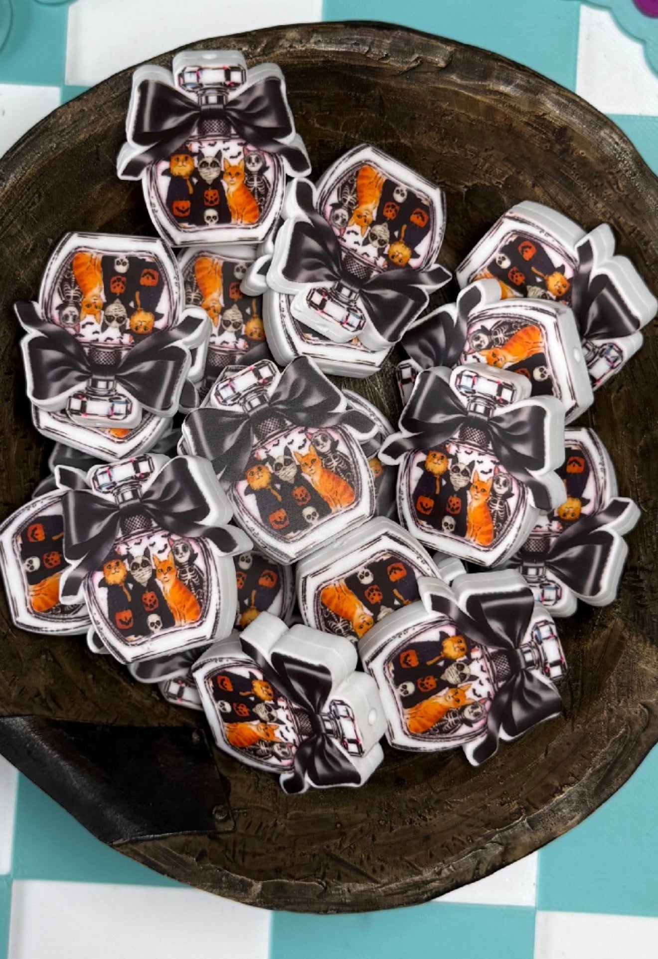 Halloween Silicone Focal Bead- Spooky Black Cat Potion Bow