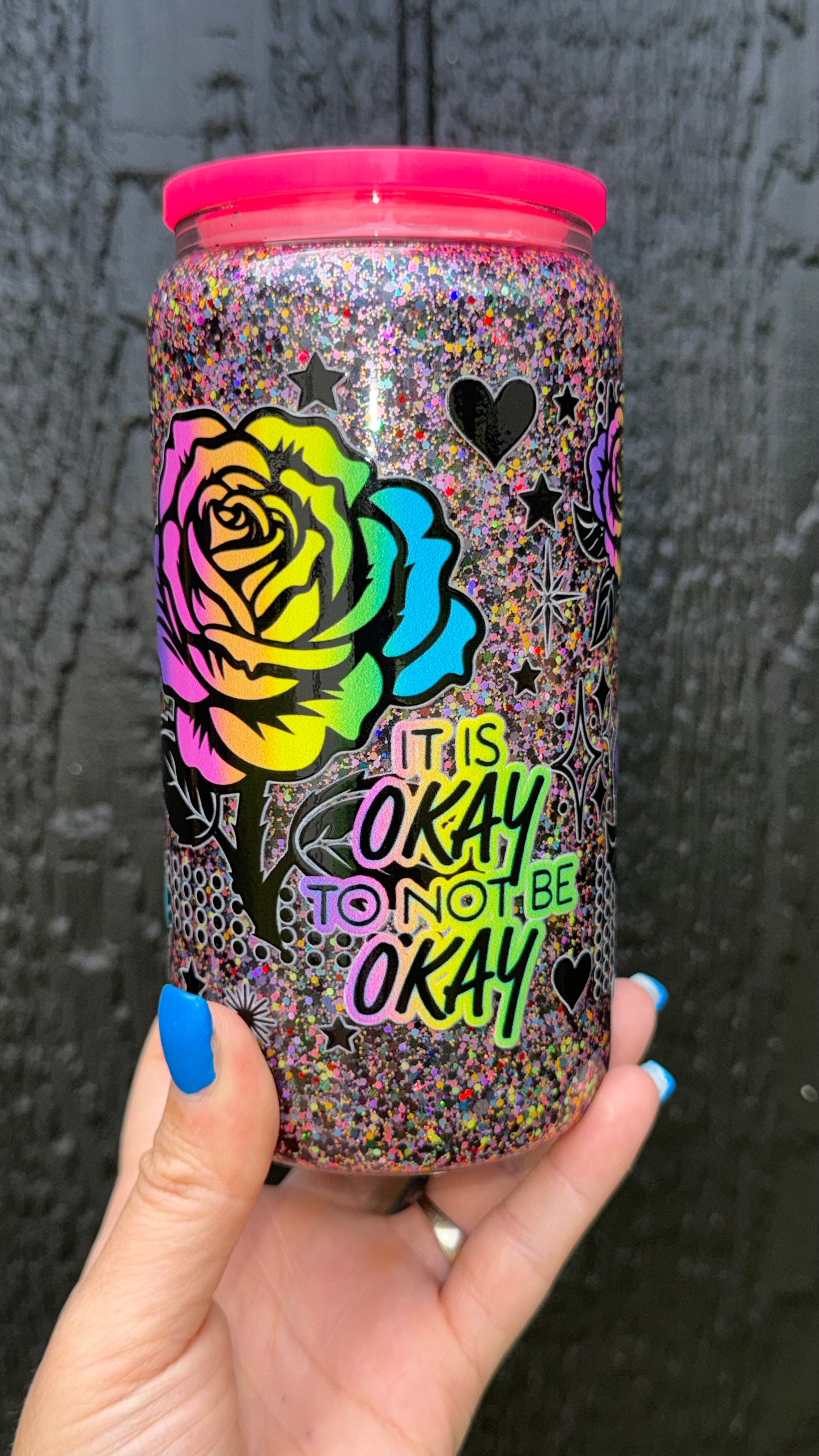 It Is OKAY To Not Be Okay 16oz Glass Snowglobe Tumbler