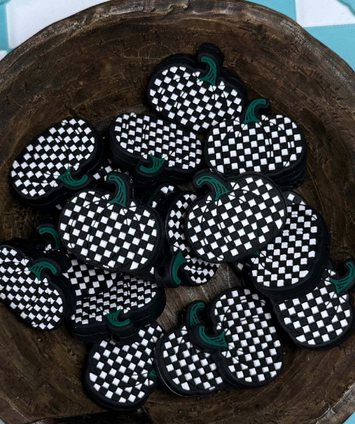 Halloween Silicone Focal Bead-Checkered Pumpkin