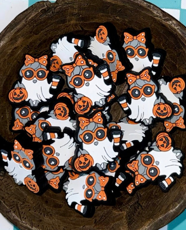 Halloween Silicone Focal Bead- Pumpkin Spice Ghost Girl