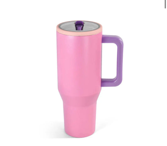 40oz Powder Coated Tumbler with Handle, Rubber Bottom & Leakproof Lid | Stainless Steel Insulated Cup K's Krafty Barn