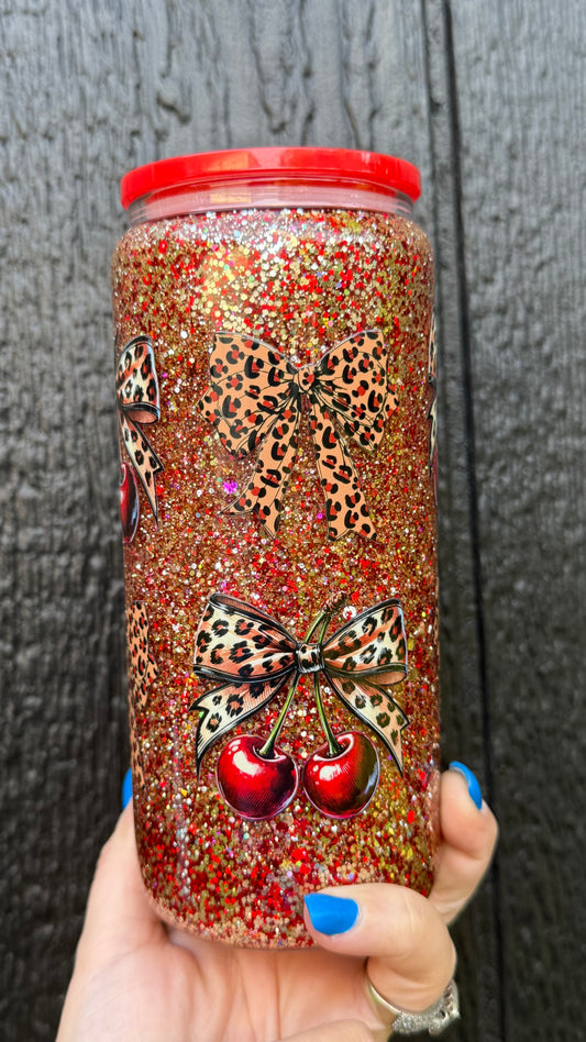 Cherry Bomb 20oz Glass Snowglobe Tumbler