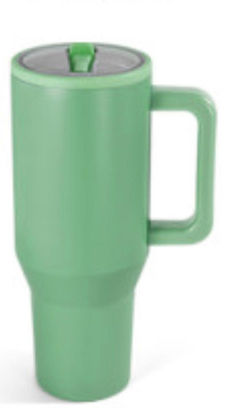 40oz Powder Coated Tumbler with Handle, Rubber Bottom & Leakproof Lid | Stainless Steel Insulated Cup