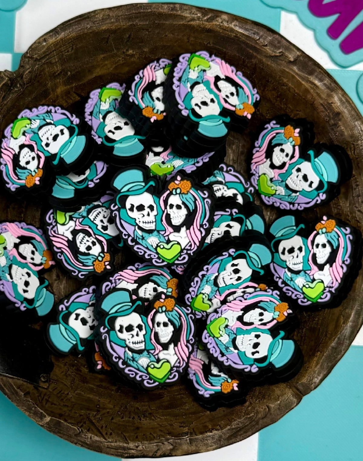 Halloween Silicone Focal Bead- Haunted Sweethearts Skeleton Couple