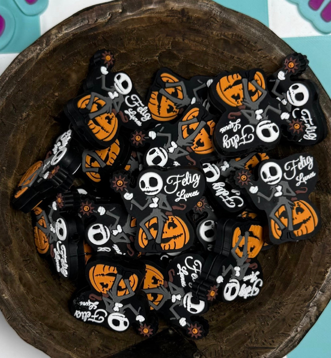 Halloween Silicone Focal Bead- Feliz Lunes Jack Pumpkin