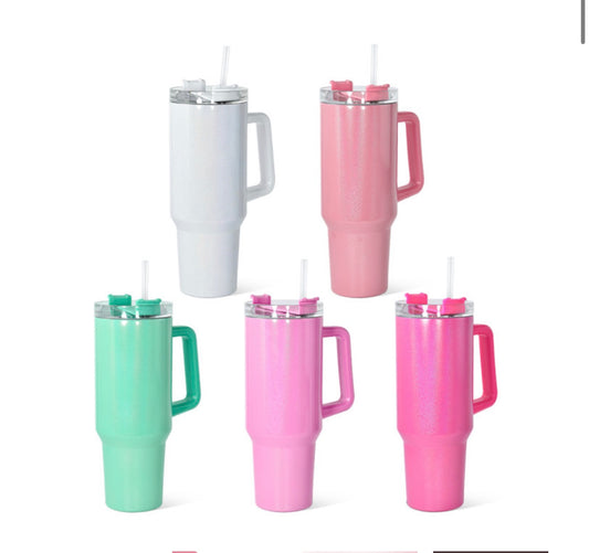 40oz Holographic Shimmer UV DTF Wrapped Tumbler – Insulated Stainless Steel Cup with Handle & Straw, Hot & Cold 24+ Hours