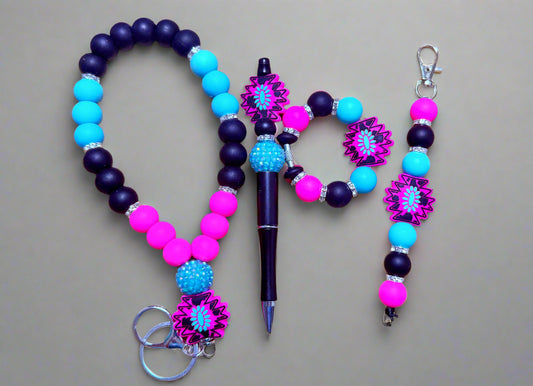 Hot Pink & Turquoise Aztec Bead Set