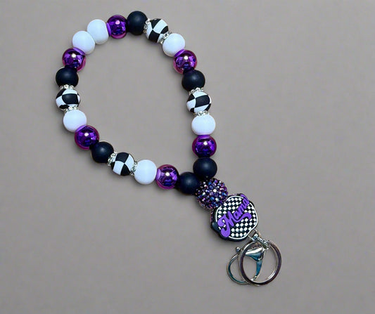Purple Checkered Mama Beaded Wristlet
