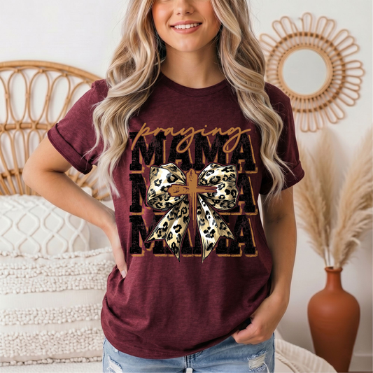 Praying Mama Leopard Bow & Cross Graphic Tee