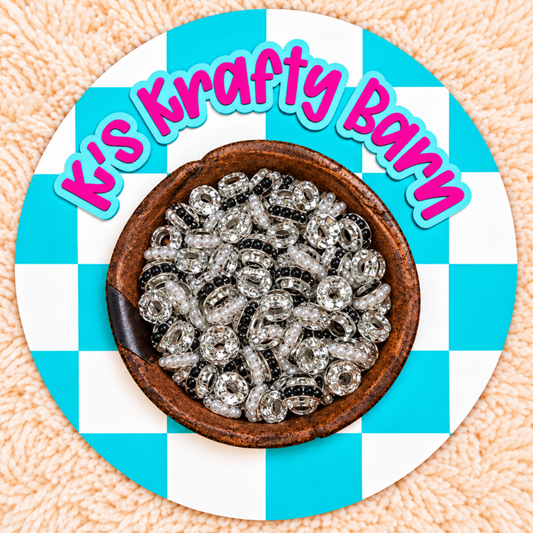 Black & White Pearl Rhinestone Spacer Bead Mix – 10mm | Large Hole Spacers