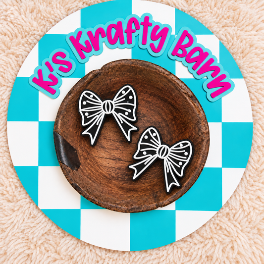 Black Bow With White Outline Silicone Focal Bead
