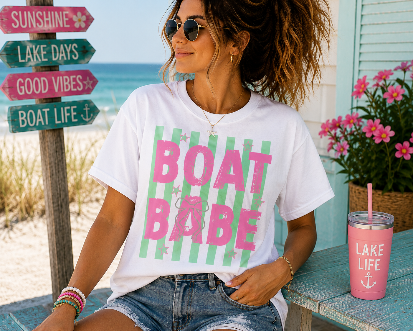 Boat Babe Stripes Graphic Tee