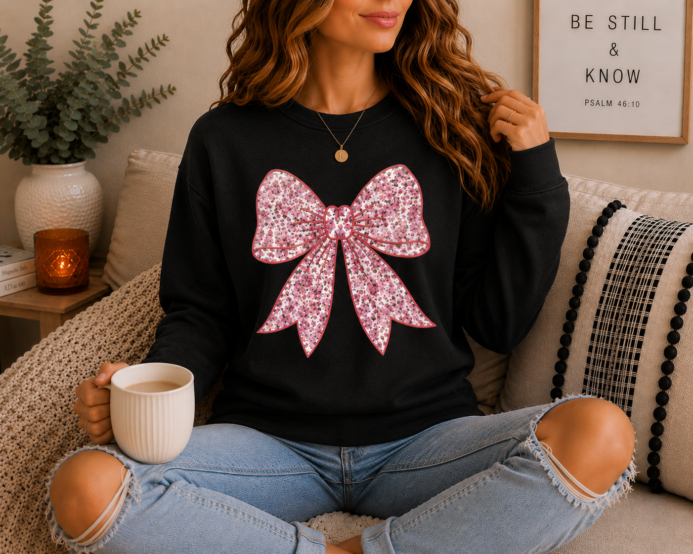 Pink Floral Bow Crewneck