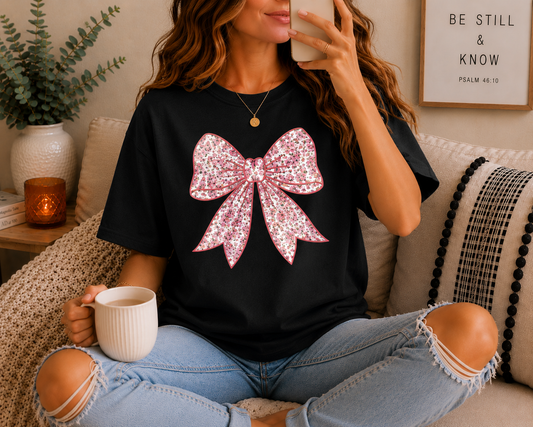 Pink Floral Bow Graphic Tee