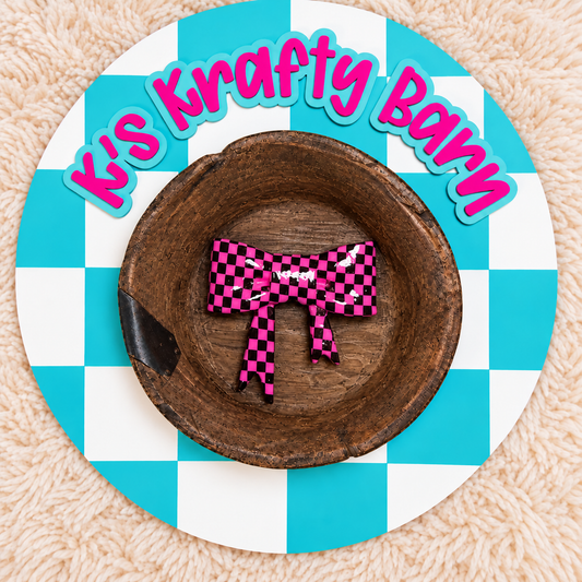 Pink Checkered Opal Bow Silicone Focal Bead