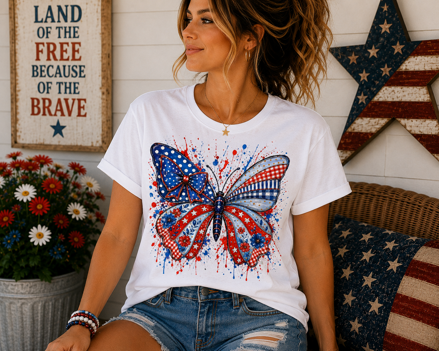 USA Splatter Butterfly Graphic Tee
