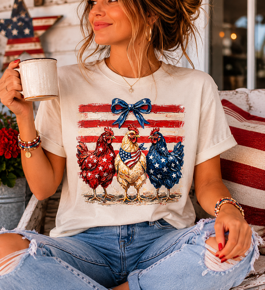 Brushstroke Chicken Trio USA Graphic Tee