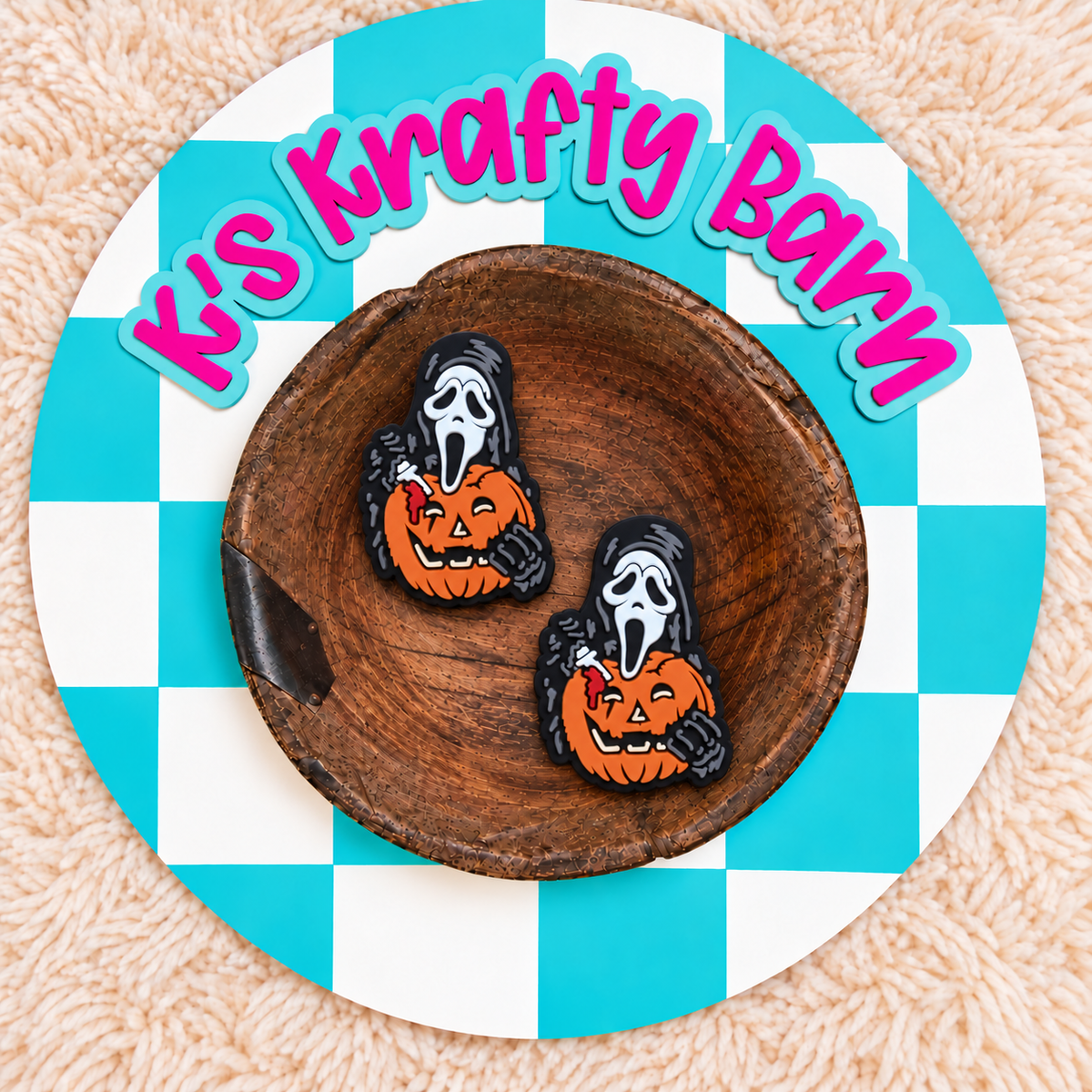 Ghostface Pumpkin Silicone Focal Bead | Halloween