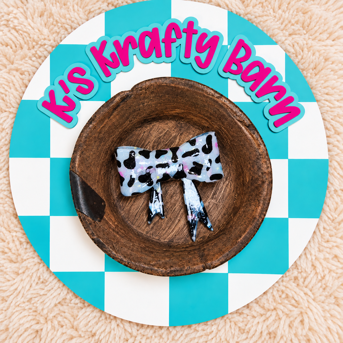 Cowprint Confetti Jelly Bow Silicone Focal Bead