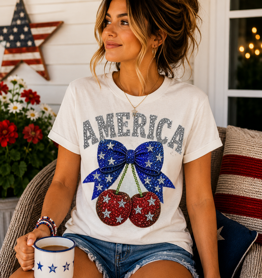 Rhinestone America Cherries Graphic Tee