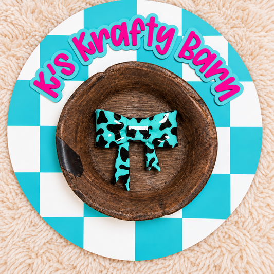 Teal Cowprint Opal Bow Silicone Focal Bead
