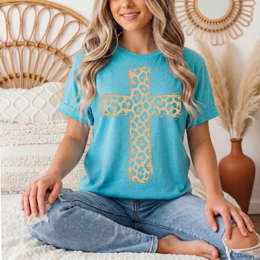 Leopard Print Cross Christian Graphic Tee