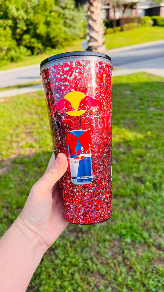 24oz Plastic Red Bull Snowglobe K's Crafty Vibes Co.