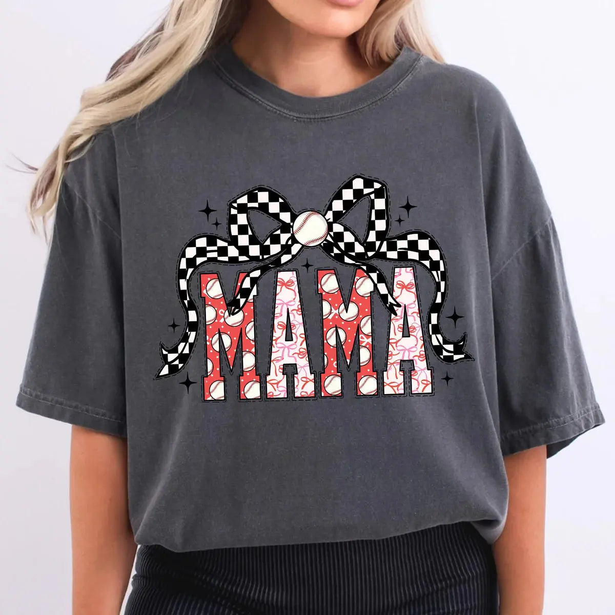 Baseball Mama Graphic Tee | Baseball Mom Bow Shirt | Game Day Mom Shirt K's Krafty Barn