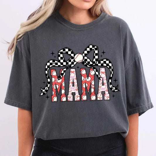 Baseball Mama Graphic Tee | Baseball Mom Bow Shirt | Game Day Mom Shirt K's Krafty Barn