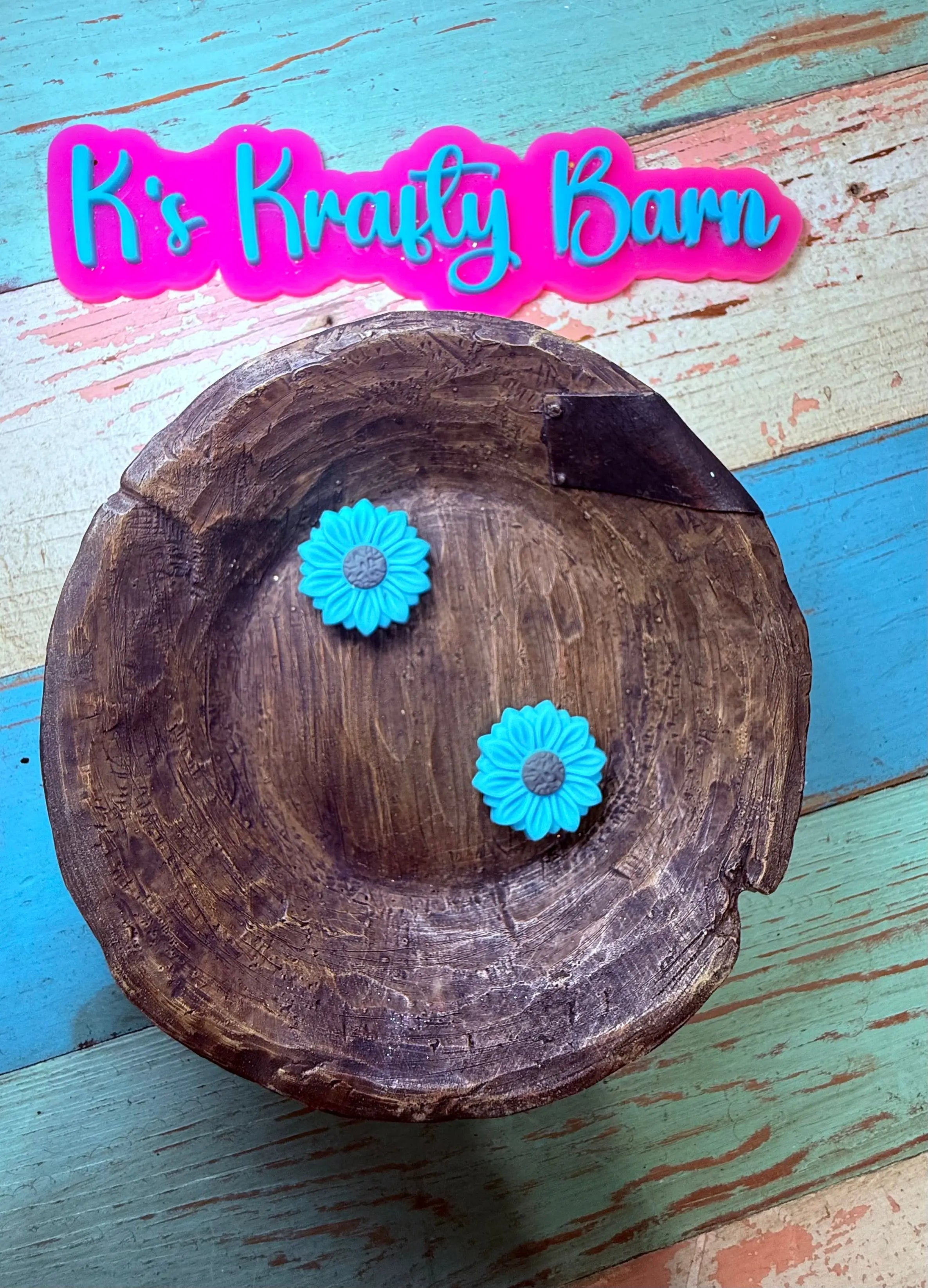 Silicone Focal Bead- Teal Daisy flower K's Krafty Barn