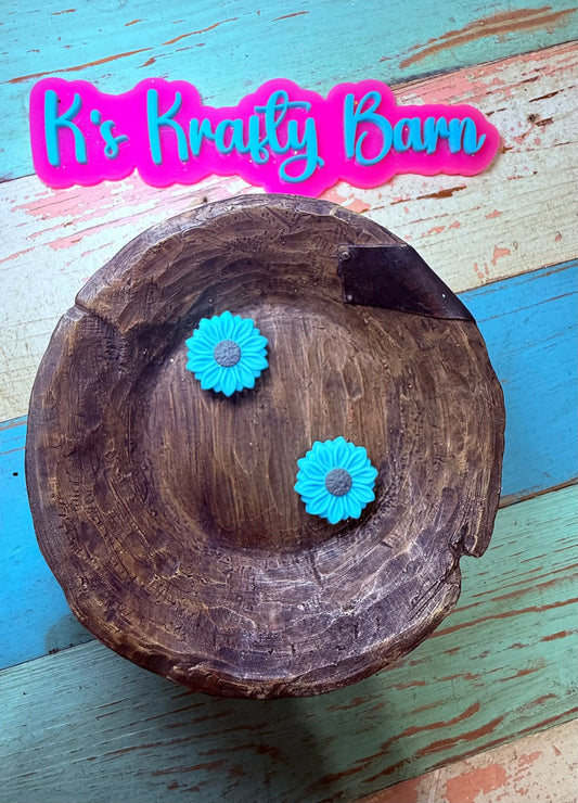Silicone Focal Bead- Teal Daisy flower K's Krafty Barn