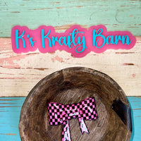 Silicone Focal Bead- Pink checkered Opal bow K's Krafty Barn