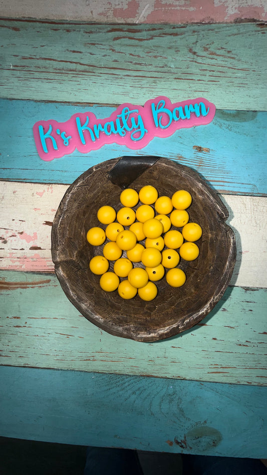 15mm Solid Silicone Beads- Golden Yellow