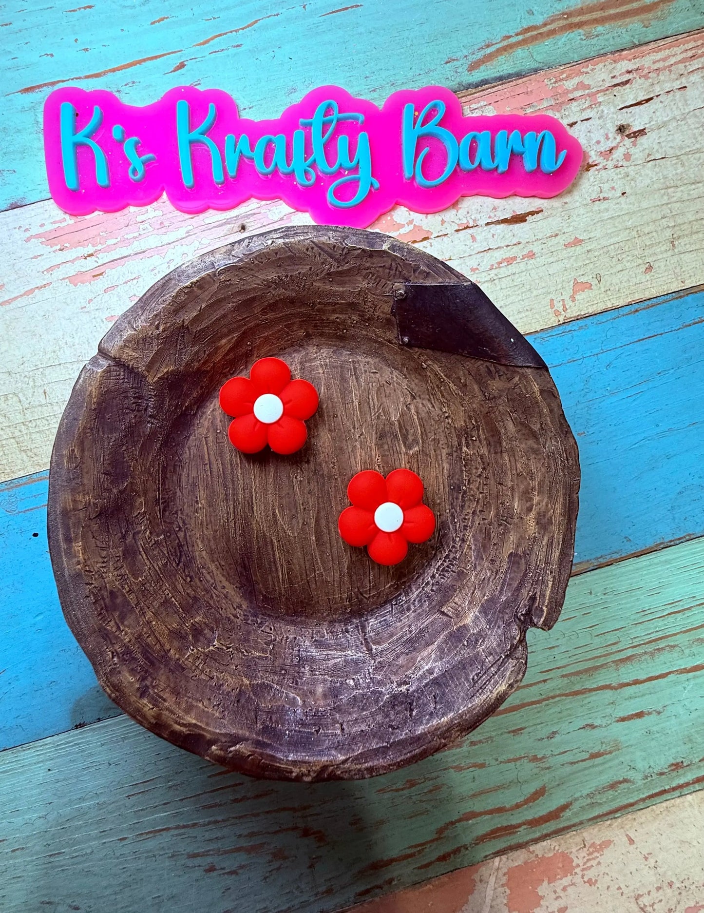 Silicone Focal Bead-Red Daisy Flower K's Krafty Barn