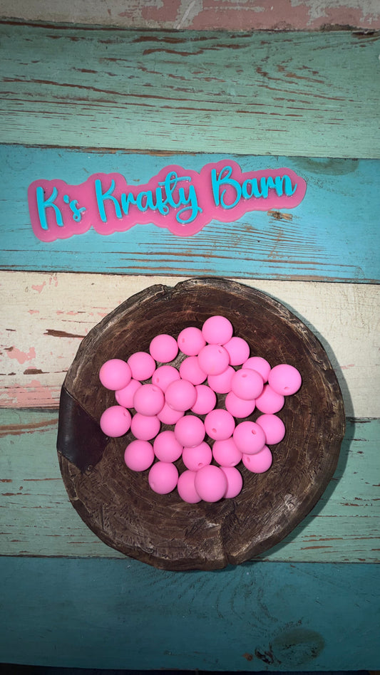 15mm Solid Silicone Beads- Cotton Candy Pink