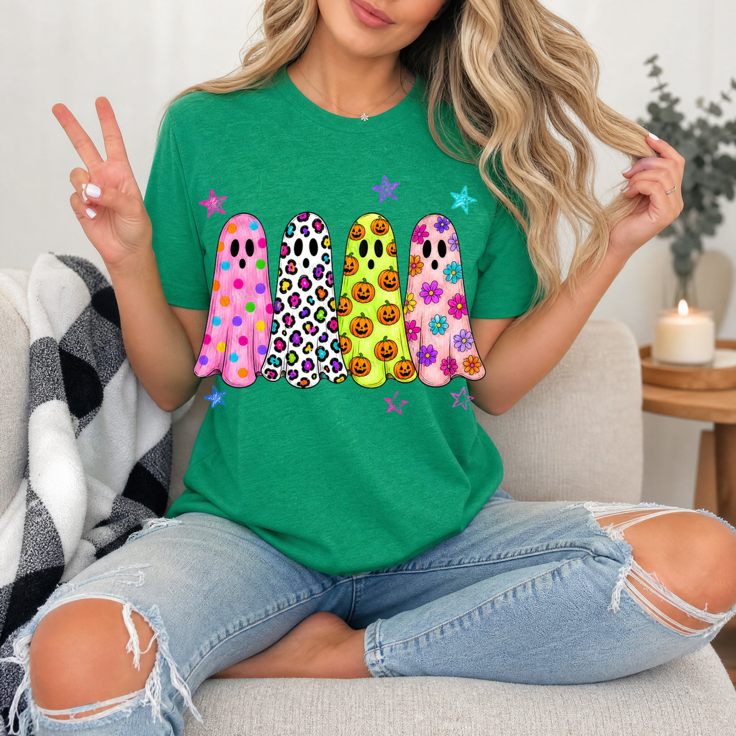 Neon Trendy Patterned Ghost Premium Graphic Tee