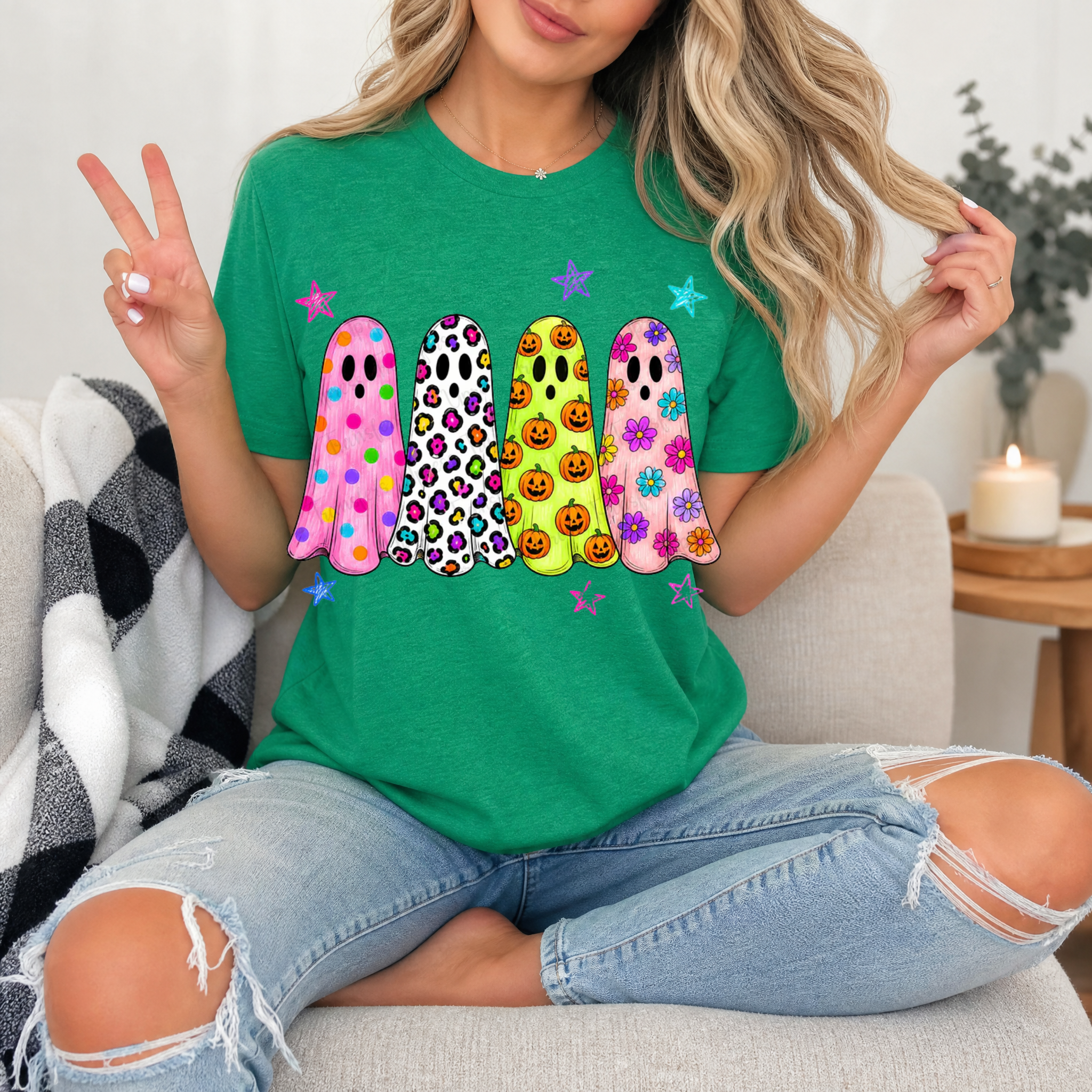 Neon Trendy Patterned Ghost Premium Graphic Tee