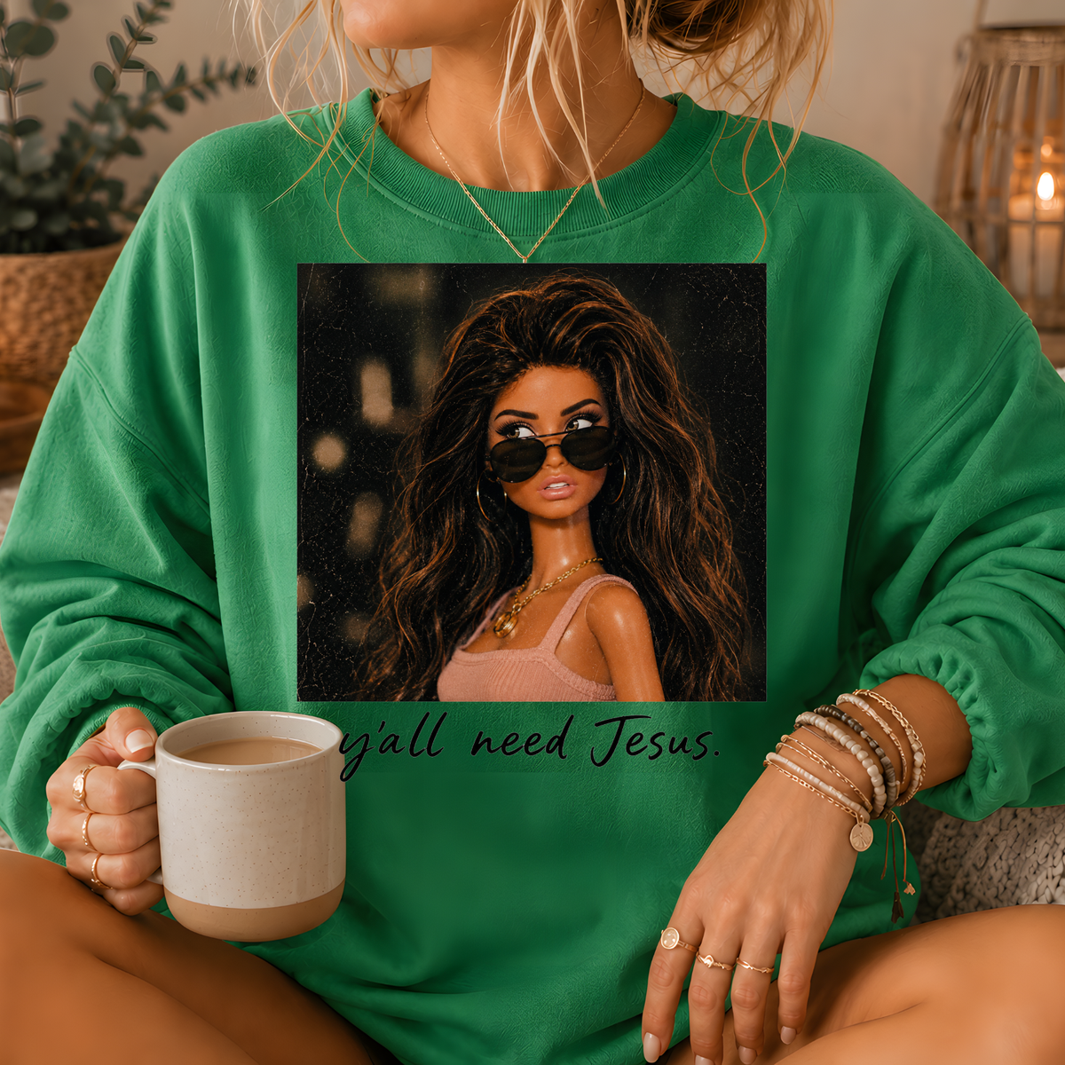 Y'all Need Jesus Fashion Doll Crewneck Sweatshirt