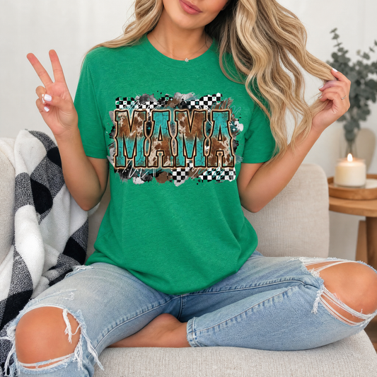 Western Mama Turquoise & Checkerboard Graphic Tee