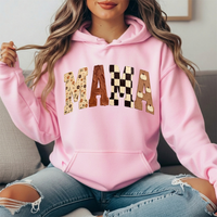 Mama Fall Floral, Checkerboard & Pumpkin Graphic Hoodie