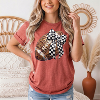 Leopard Football & Checkerboard Bow Graphic Tee