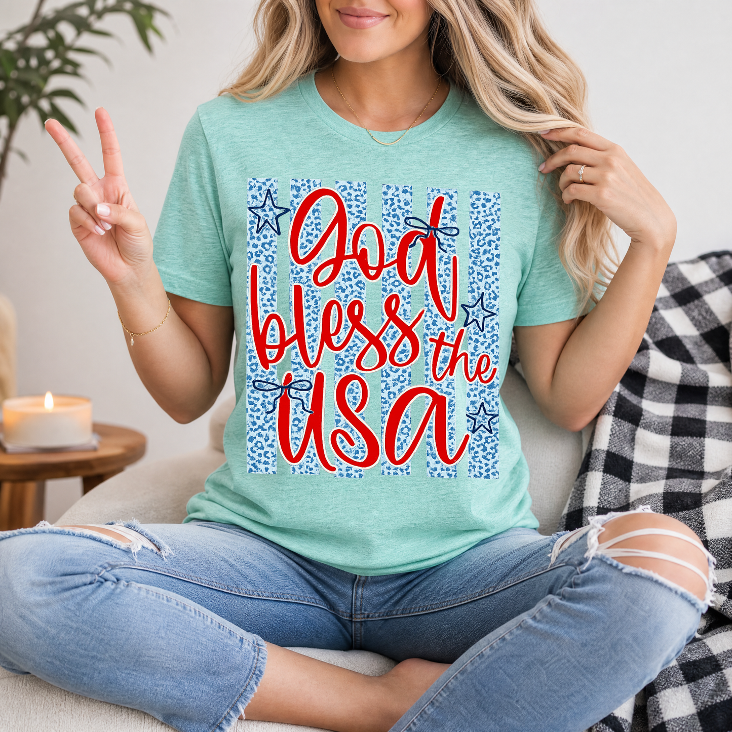 God Bless The USA Cheetah Blue Premium Graphic Tee