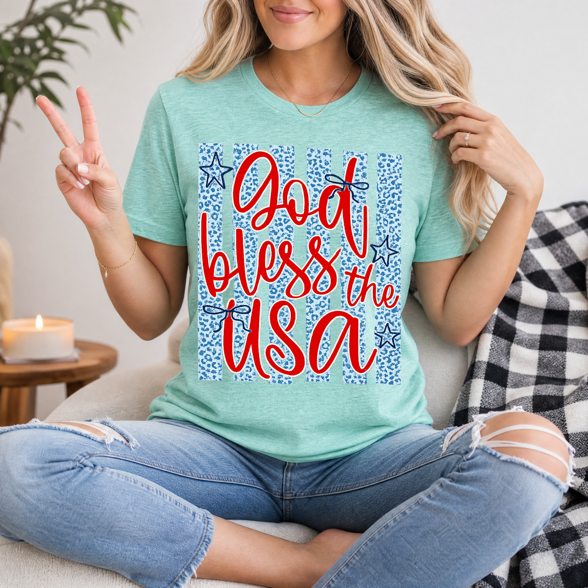 God Bless The USA Cheetah Blue Premium Graphic Tee